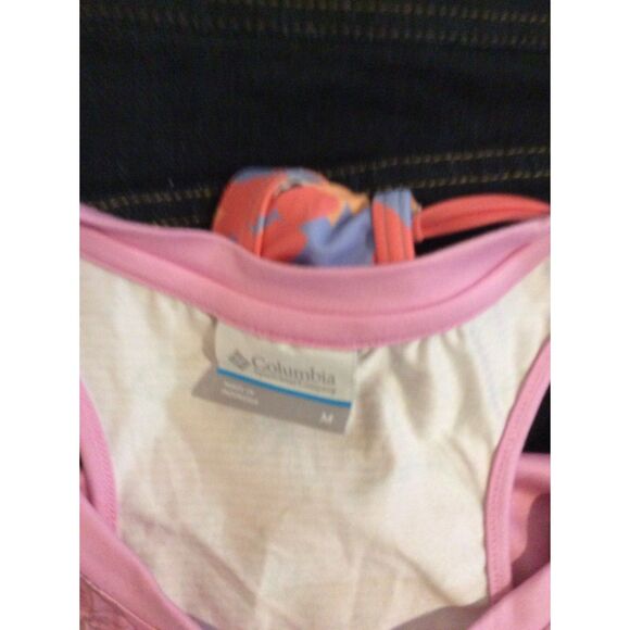 Columbia Medium M Tank Pink Floral Exercise Work out Racer Women's - Picture 2 of 5